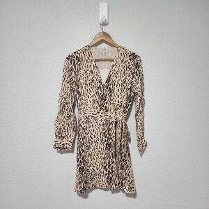 Joie Leopard Print Mini Wrap Dress Long Sleeve Size Small New Feminine